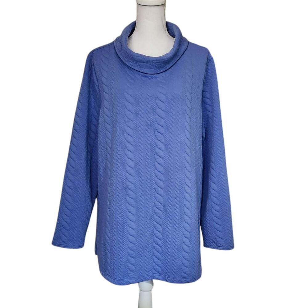Simonton Says Quilted Tunic Top Cowl Neck Blue Womens XLarge